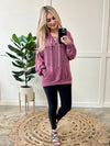 Berry Cashmere Hoodie With Animal Print Lace Up Detail - Maple Row Boutique 