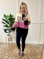Ivory, Mocha, Berry, & Black Color Block Sweater - Maple Row Boutique 