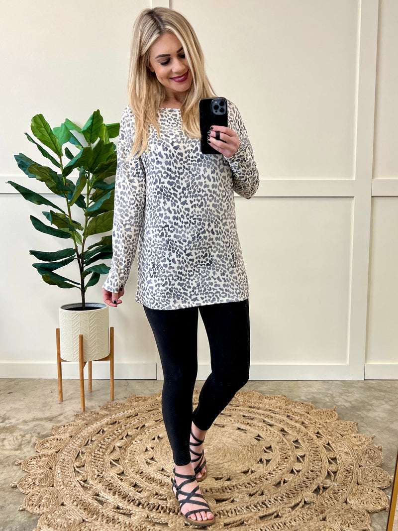 Snow Leopard Wrap Back Detail Top - Maple Row Boutique 