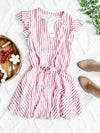 Striped Fit & Flare Dress In Candy Pink - Maple Row Boutique 