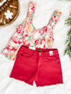 Mid Rise Frayed Hem Shorts By Judy Blue Jeans In Hot Tamale - Maple Row Boutique 
