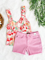 Mid Rise Frayed Hem Shorts By Judy Blue Jeans In Light Pink - Maple Row Boutique 