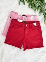 Mid Rise Frayed Hem Shorts By Judy Blue Jeans In Hot Tamale - Maple Row Boutique 