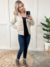 Puffer Sweater Jacket With Knit Detail In Vanilla - Maple Row Boutique 