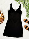 Stretchy Black Dress With Built In Bra In Jet Black - Maple Row Boutique 
