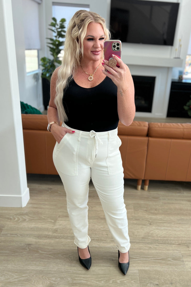 Charlene High Rise Jogger in Ecru - Maple Row Boutique 