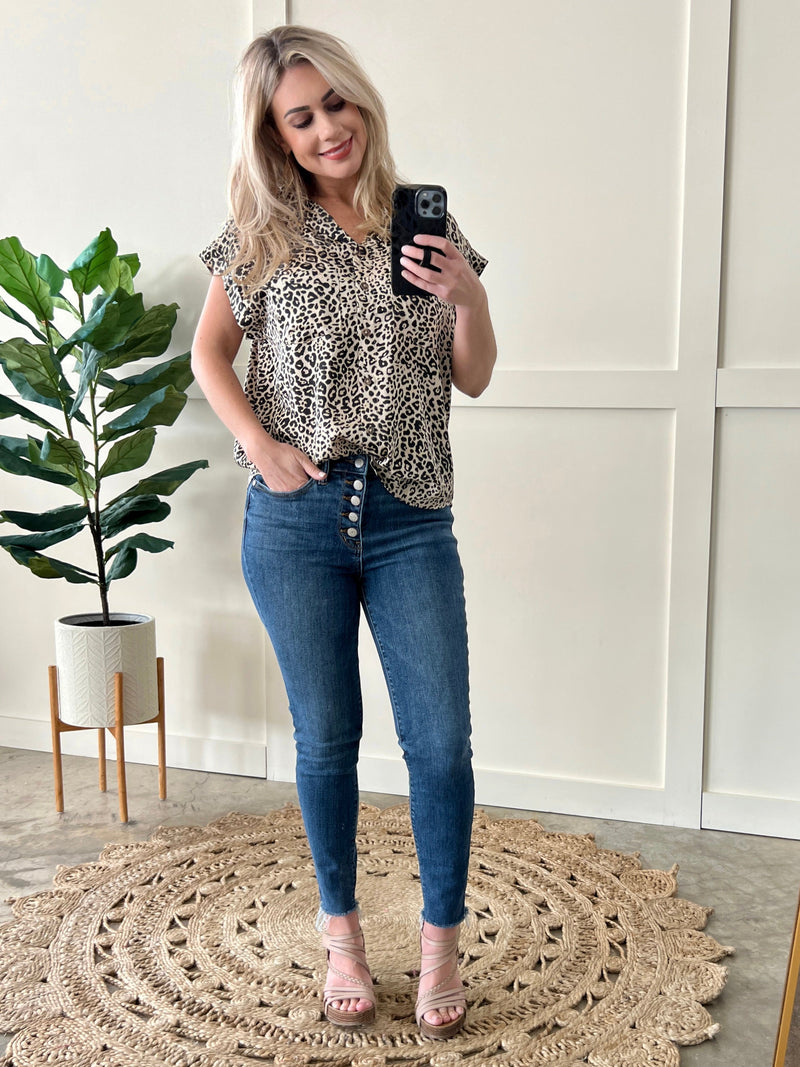 Dark Wash Button Fly Cut Off Jeans by Judy Blue - Maple Row Boutique 