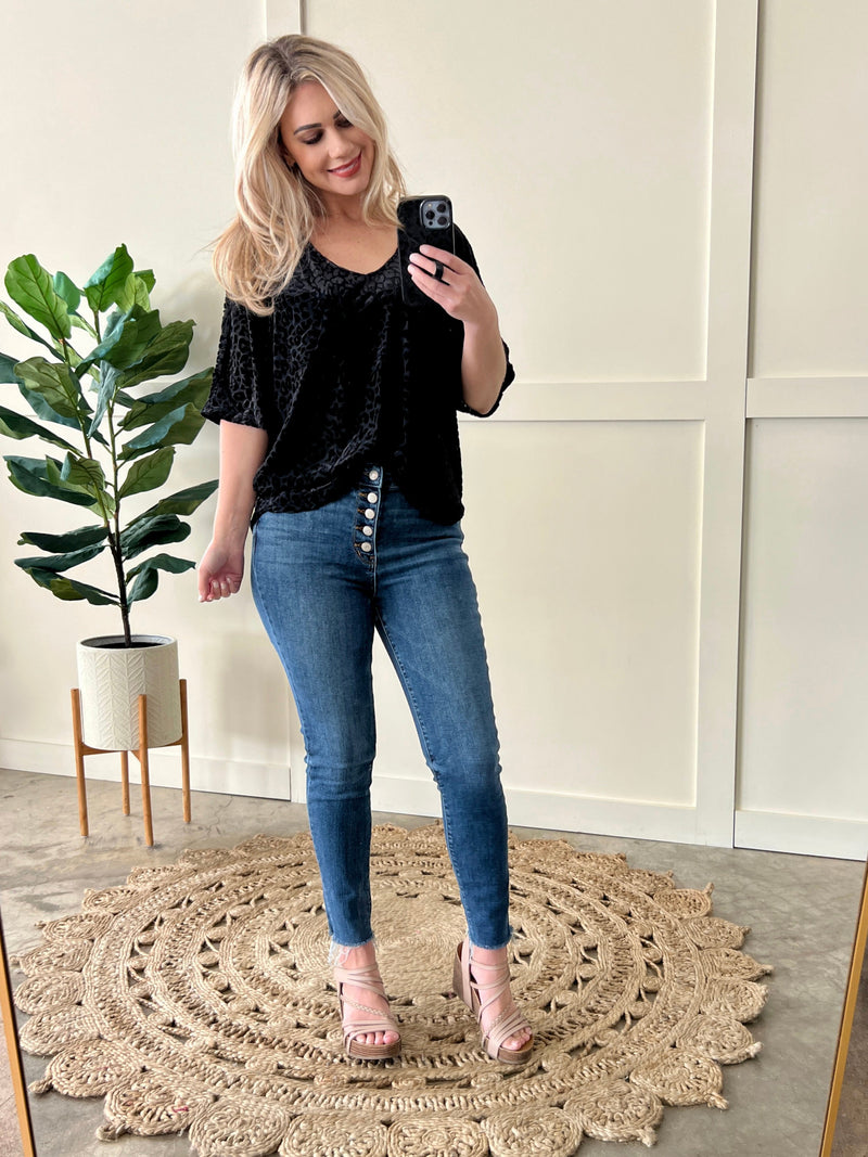 Dark Wash Button Fly Cut Off Jeans by Judy Blue - Maple Row Boutique 