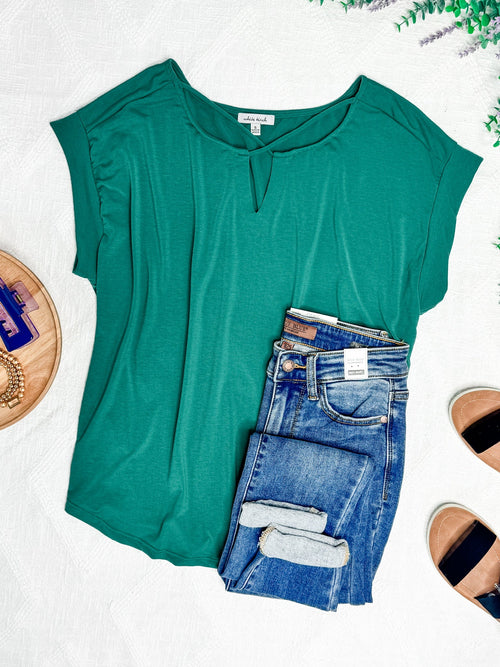 Criss Cross Front Top In Emerald - Maple Row Boutique 