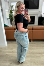 Dory High Waist Mineral Wash Raw Hem Wide Leg Jeans - Maple Row Boutique 