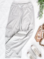 Wide Leg Cargo Sweats In Marbled Grey - Maple Row Boutique 