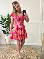 Smocked Midi Dress In Bright Disco Days - Maple Row Boutique 