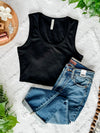 Sleeveless Layering Half Shirt In Dark Black - Maple Row Boutique 