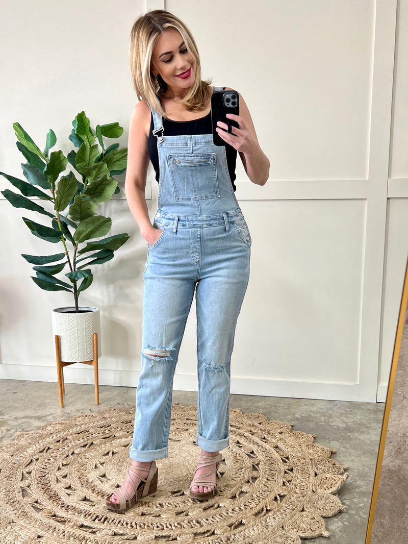 Denim Straight Leg Overalls By Judy Blue Jeans - Maple Row Boutique 