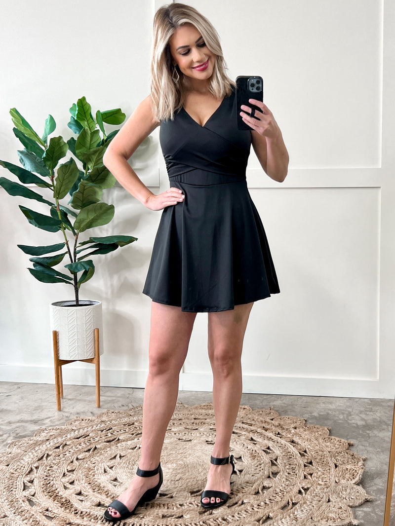 Sleeveless Dress With Shorts In Deep Black - Maple Row Boutique 