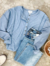 Henley Knit Top In Blue Frost - Maple Row Boutique 