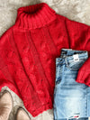 Cozy Cable Knit Sweater In Christmas Red - Maple Row Boutique 