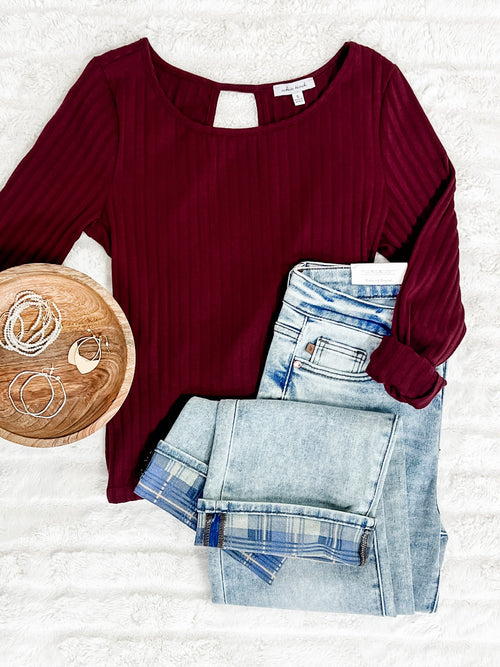 Twist Back Top In Crimson - Maple Row Boutique 