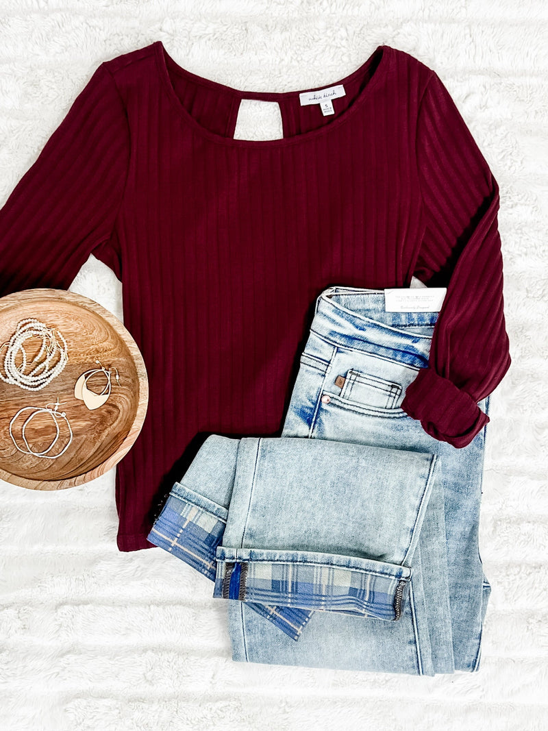 Twist Back Top In Crimson - Maple Row Boutique 