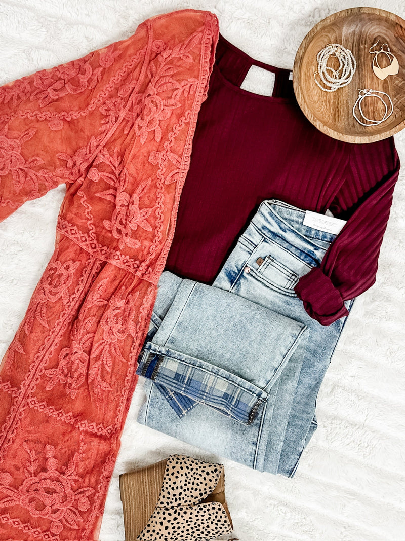 Twist Back Top In Crimson - Maple Row Boutique 