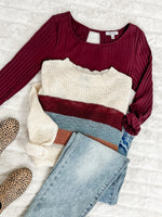 Team Player Sweater In Wine, Blue & Copper Stripes - Maple Row Boutique 