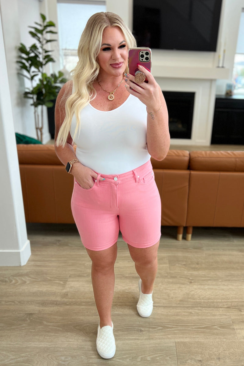 Jenna High Rise Control Top Cuffed Shorts in Pink - Maple Row Boutique 