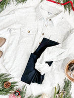 Fleece Button Down Shacket In Light Grey - Maple Row Boutique 