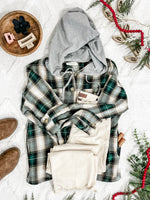 Plaid Hooded Top In Hunter Green & Gold Neutrals - Maple Row Boutique 