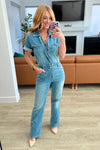 Sylvia Short Sleeve Denim Jumpsuit - Maple Row Boutique 