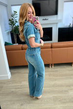 Sylvia Short Sleeve Denim Jumpsuit - Maple Row Boutique 