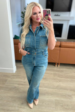 Sylvia Short Sleeve Denim Jumpsuit - Maple Row Boutique 