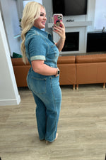 Sylvia Short Sleeve Denim Jumpsuit - Maple Row Boutique 