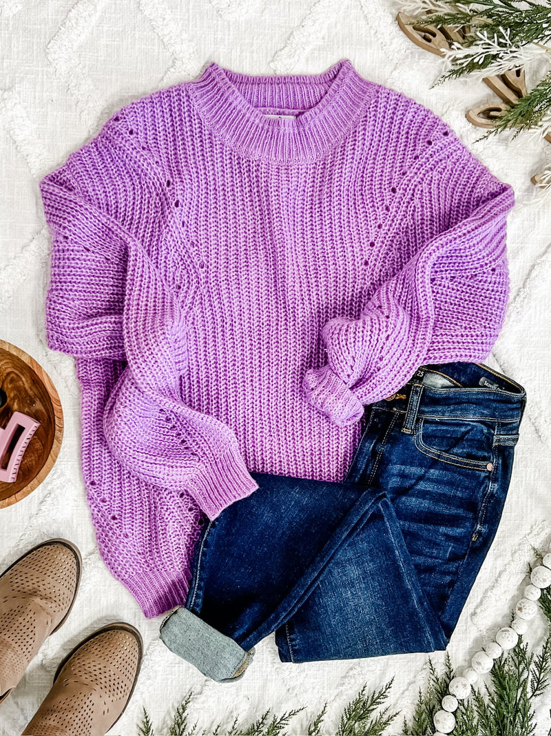 Cozy Knit Sweater In Bright Orchid - Maple Row Boutique 