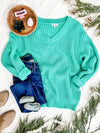 Open Knit V Neck Sweater In Aqua - Maple Row Boutique 