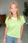 Round Neck Cuffed Sleeve Top in Lime - Maple Row Boutique 