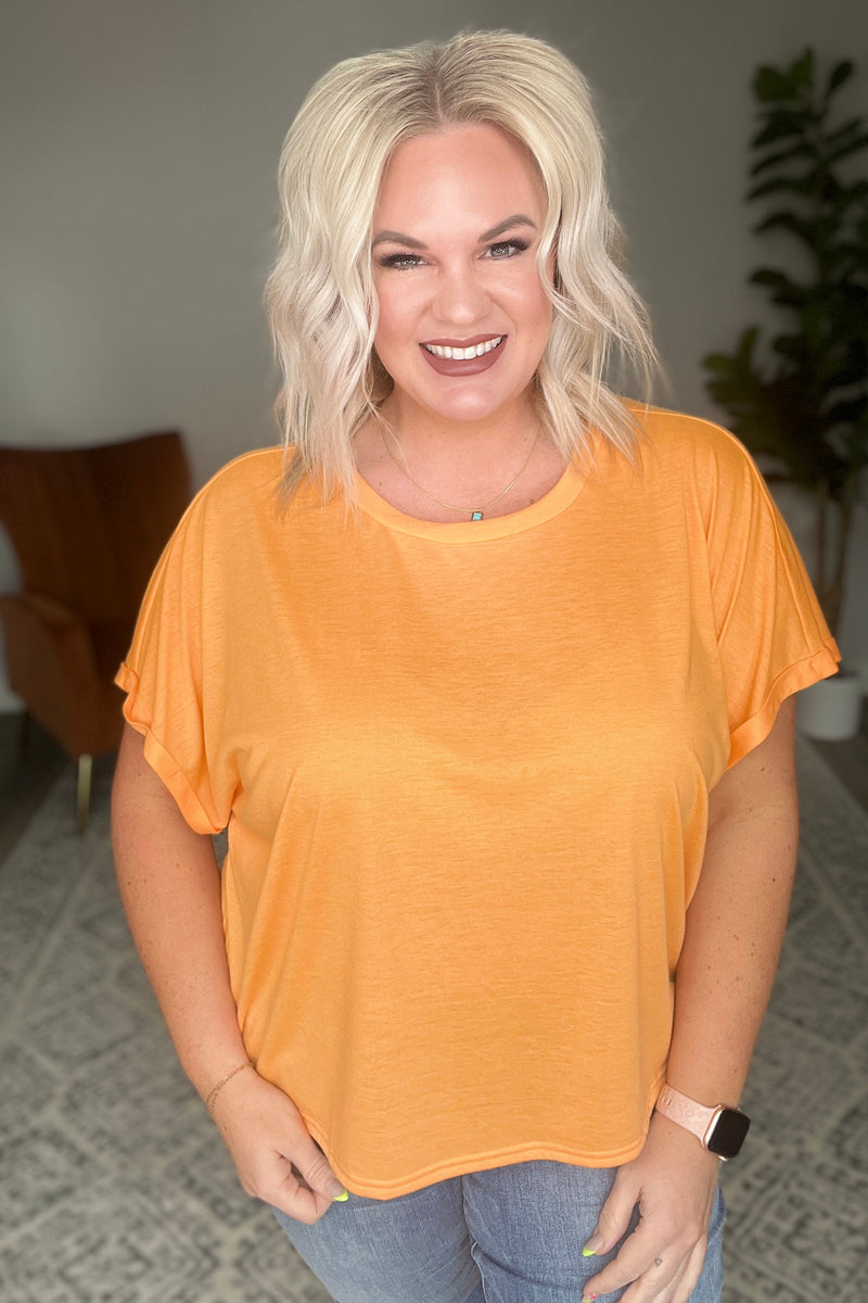 Round Neck Cuffed Sleeve Top in Neon Orange - Maple Row Boutique 