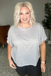 Round Neck Cuffed Sleeve Top in Heather Grey - Maple Row Boutique 