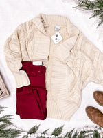 Open Front Coccoon Cable Knit Cardigan In Natural Cream - Maple Row Boutique 