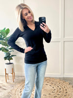 Collared Long Sleeve Top In Black - Maple Row Boutique 