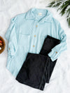 Ribbed Knit Button Front Top In Minty Blue - Maple Row Boutique 