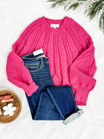 Cozy Cable Knit Sweater In Pink - Maple Row Boutique 