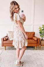 Ruffle Sleeve Dress in Neutral Florals - Maple Row Boutique 