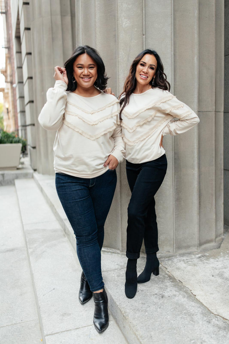 Into The Fringe Top in Beige - Maple Row Boutique 