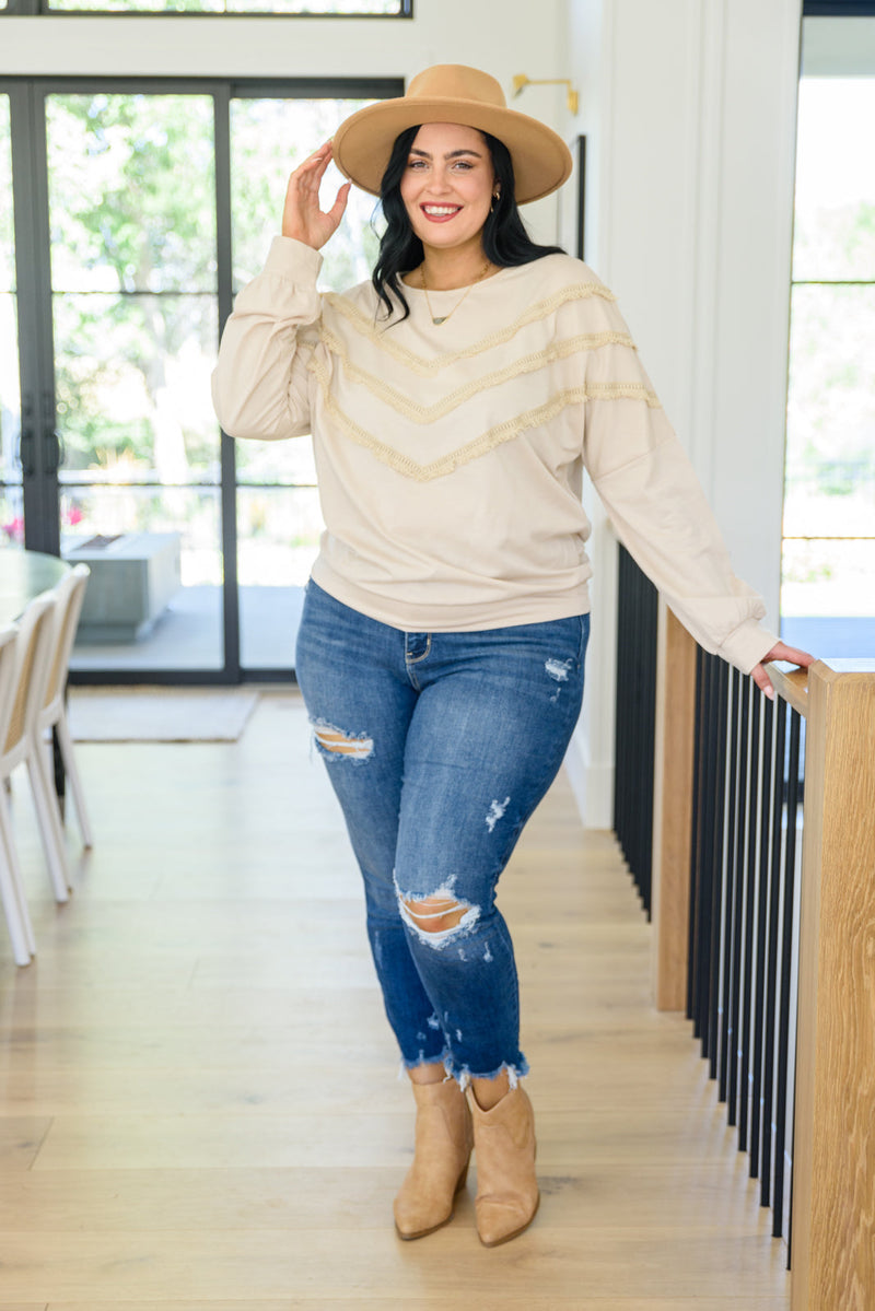 Into The Fringe Top in Beige - Maple Row Boutique 