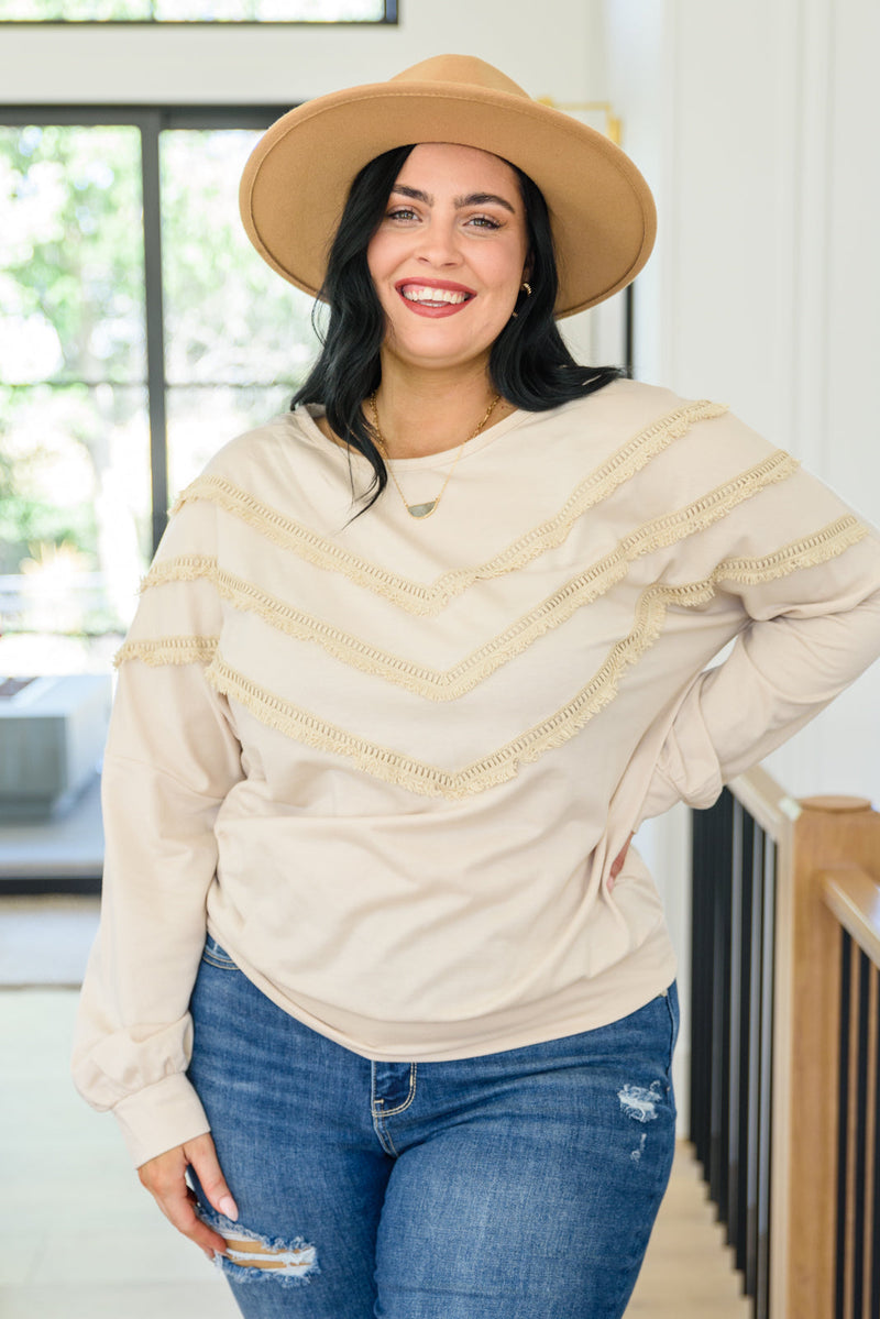Into The Fringe Top in Beige - Maple Row Boutique 