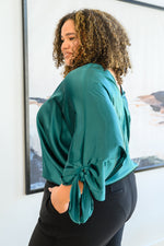 Jaz Dolman Tie Sleeve Blouse in Green - Maple Row Boutique 