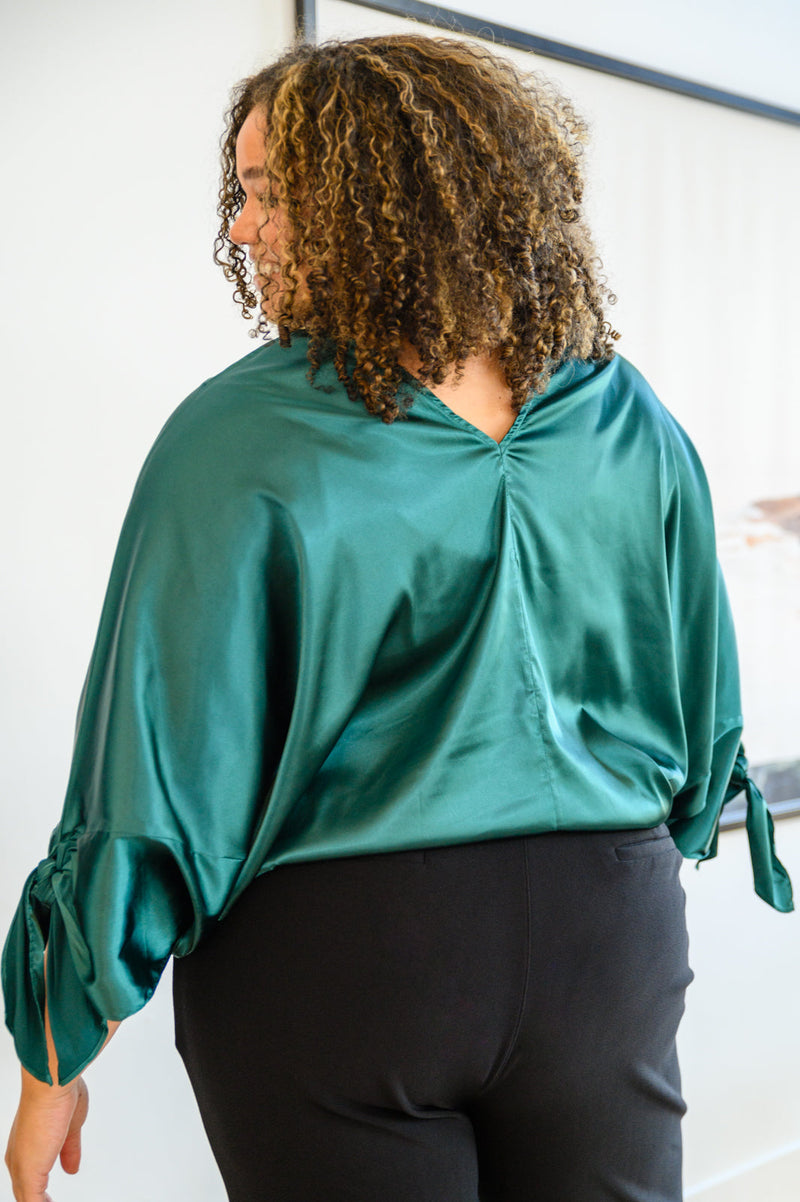 Jaz Dolman Tie Sleeve Blouse in Green - Maple Row Boutique 