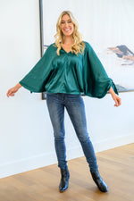 Jaz Dolman Tie Sleeve Blouse in Green - Maple Row Boutique 