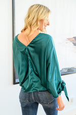 Jaz Dolman Tie Sleeve Blouse in Green - Maple Row Boutique 