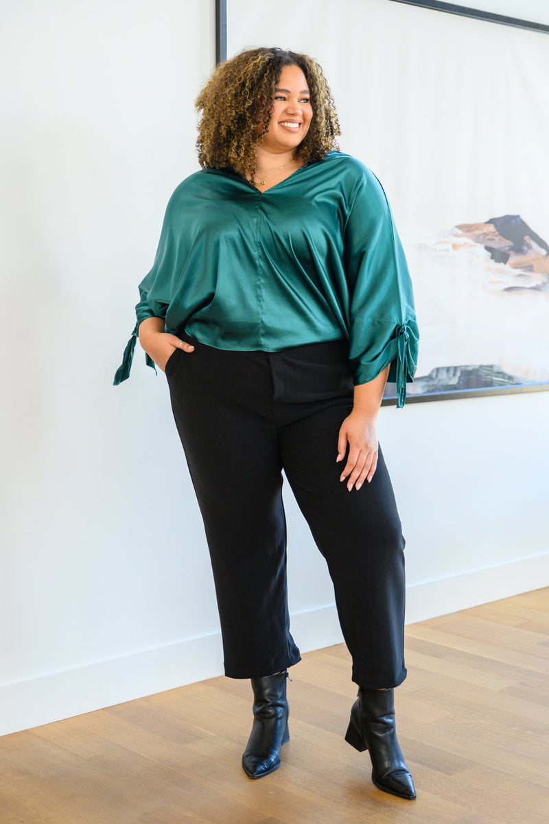 Jaz Dolman Tie Sleeve Blouse in Green - Maple Row Boutique 